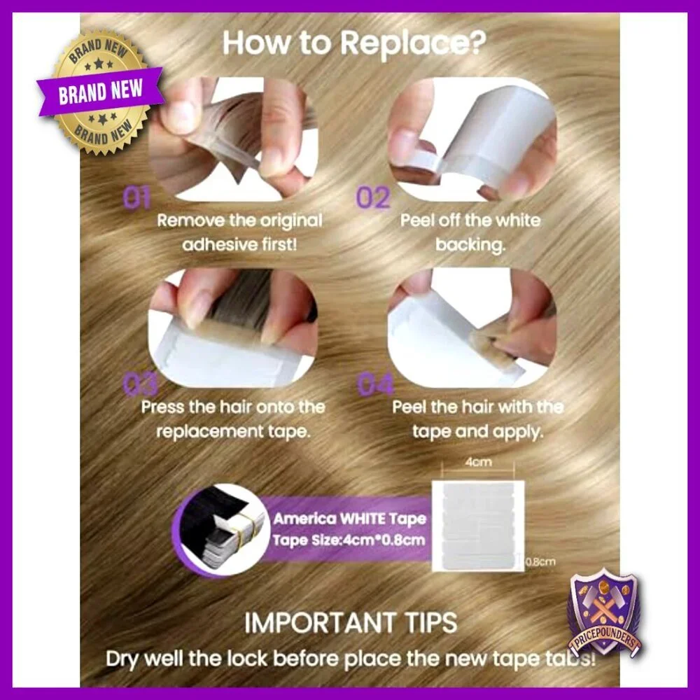 18-Inch Real Human Hair Tape-In Extensions, 50g Lightweight Invisible